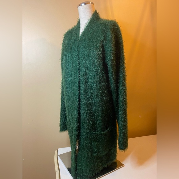 Ultra soft Fuzzy Green Long Cardigan by One World size XL Oscar the grouch vibes - Picture 10 of 13